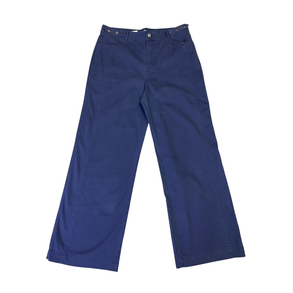 NEW LOFT Navy Blue Wide Leg Cotton Twill Utility Pants Women's 10 Snap Waist
